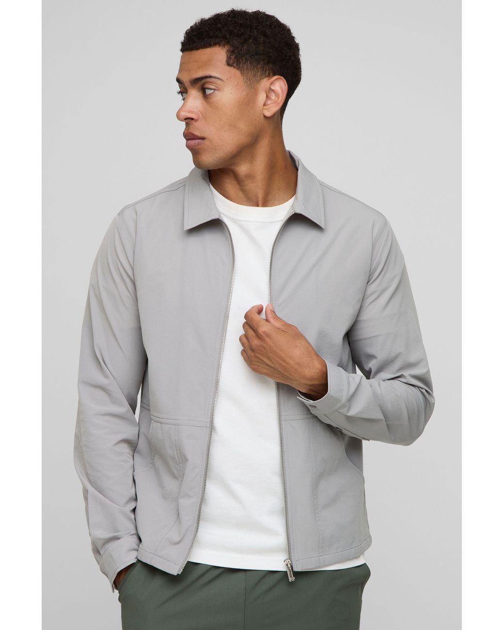BoohooMAN Gray Regular Fit Tech Stretch Overshirt for men