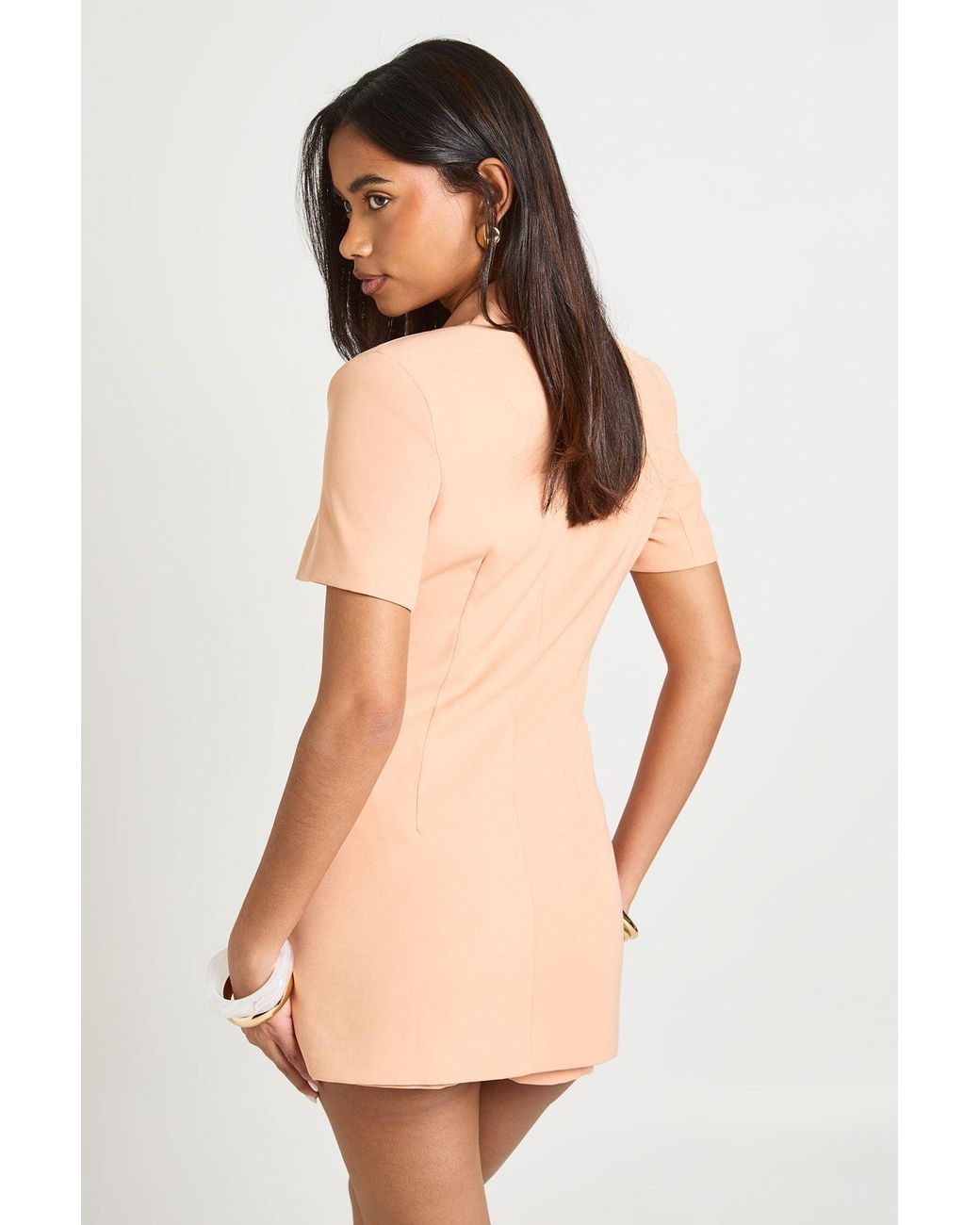 Boohoo Natural Tailored Button Through Skort Playsuit