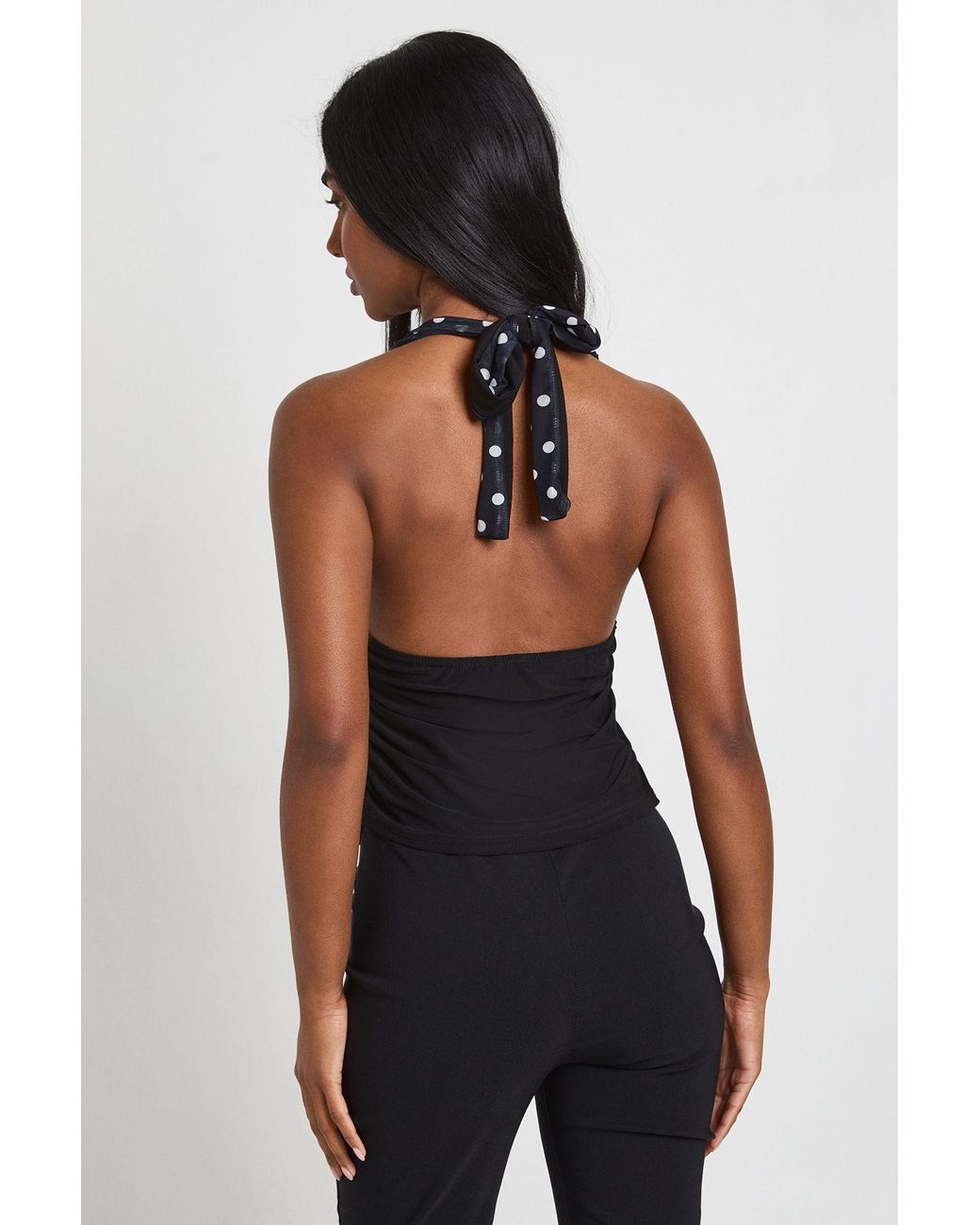 Boohoo Black Mesh Deep Waistband Halterneck Top