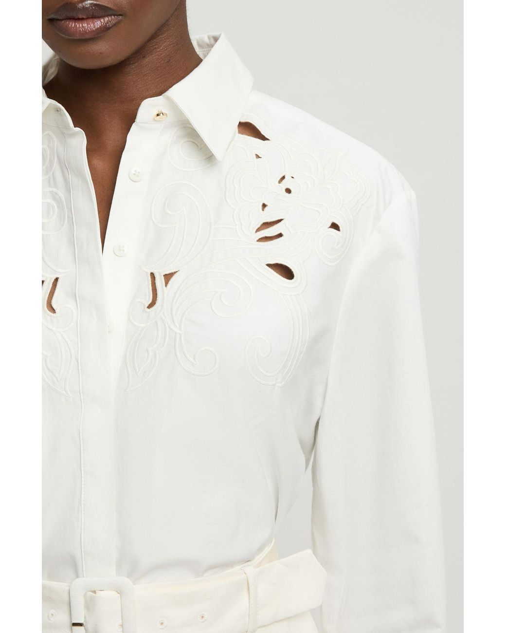 Karen Millen Natural Cotton Poplin Cutwork Shirt