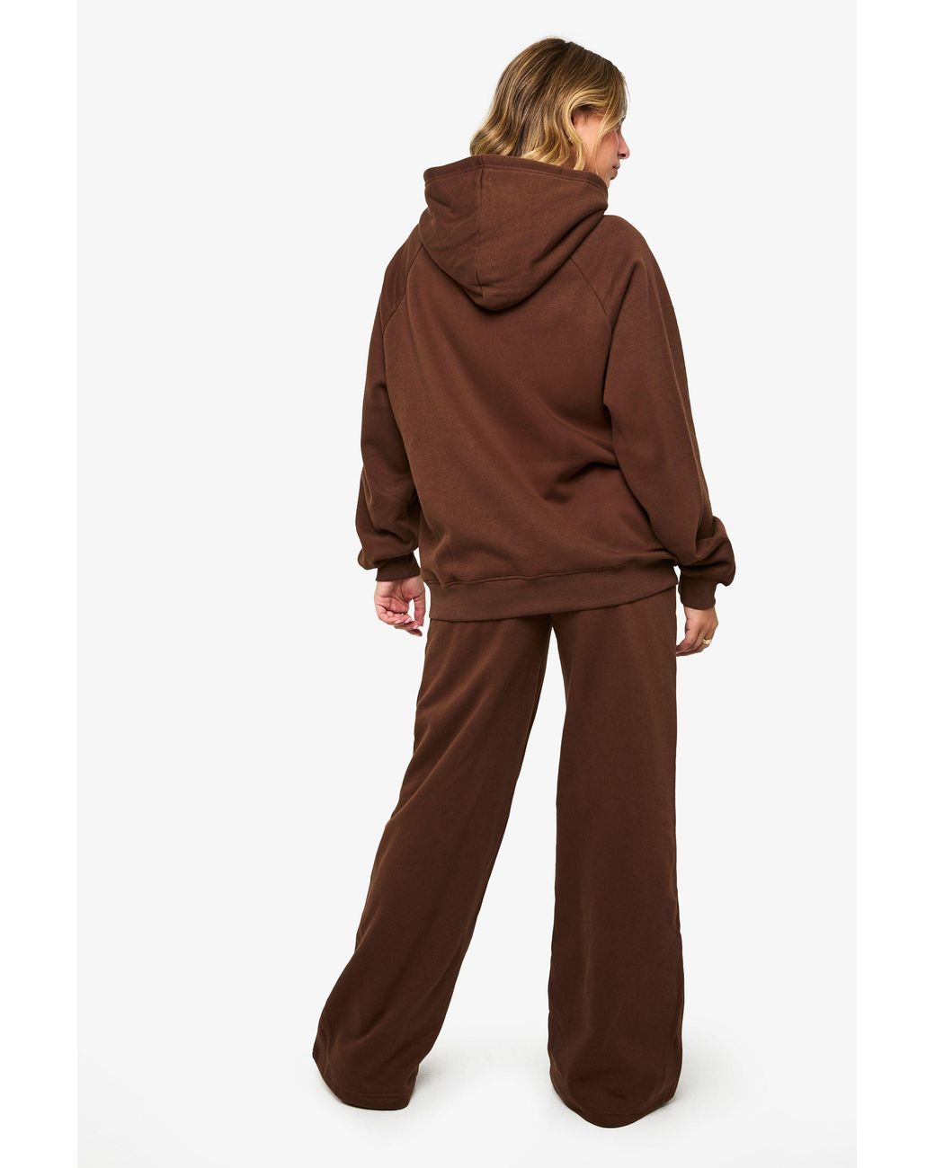 Boohoo Brown Petite Pintuck Detail Deep Waistband Wide Leg Jogger