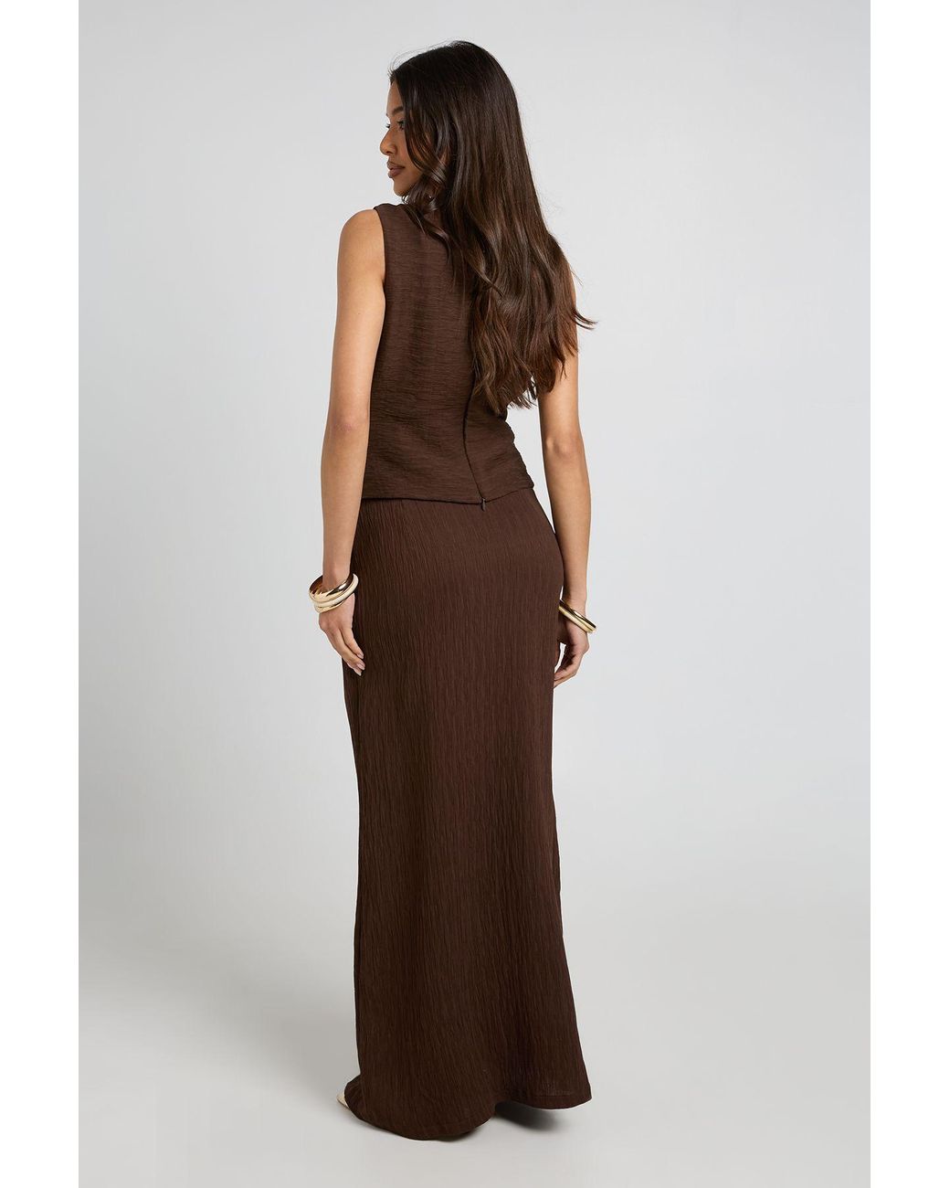 Boohoo Brown Trim Textured Maxi Skirt