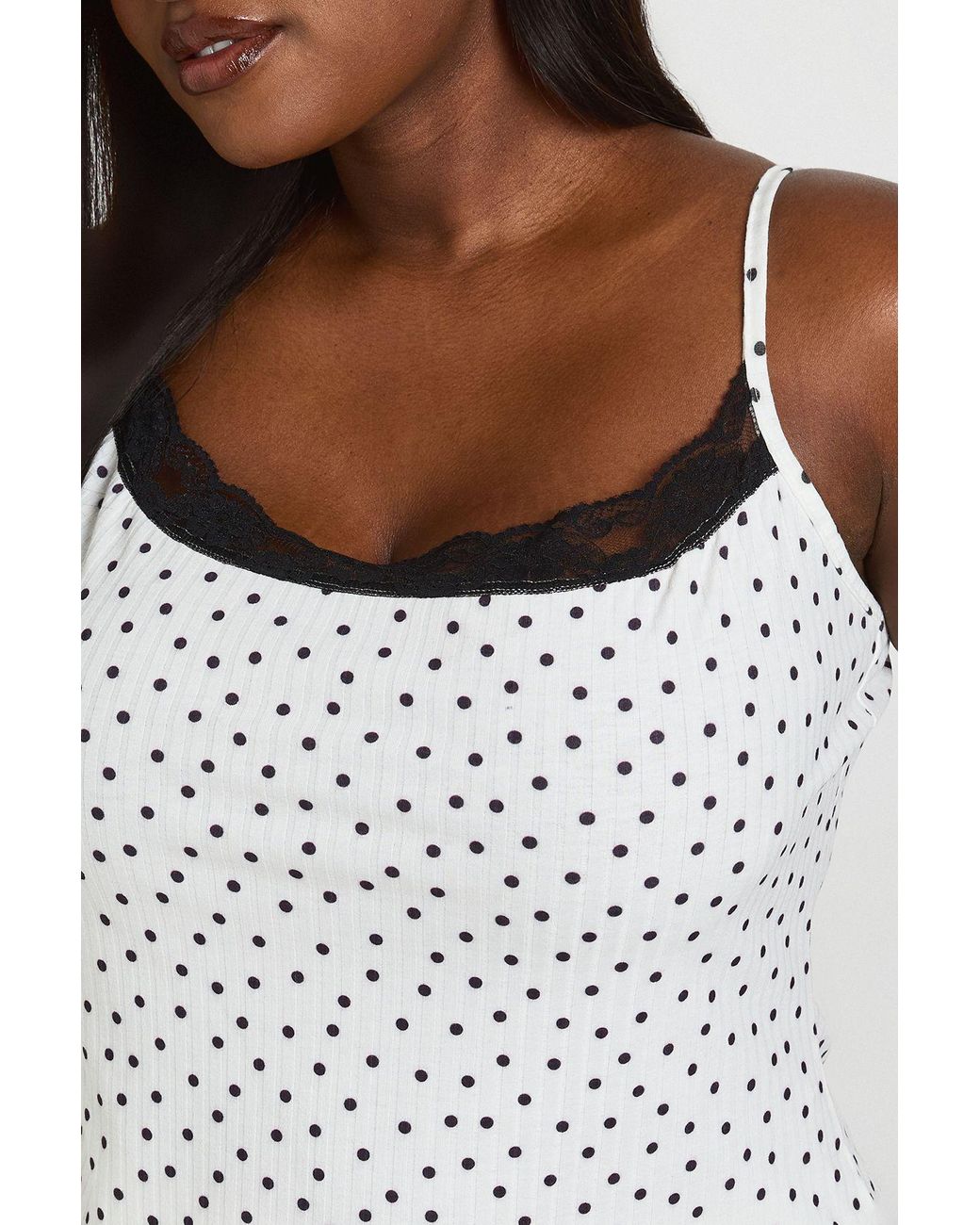 Boohoo White Plus Polka Dot Cami And Trouser Pyjama Set