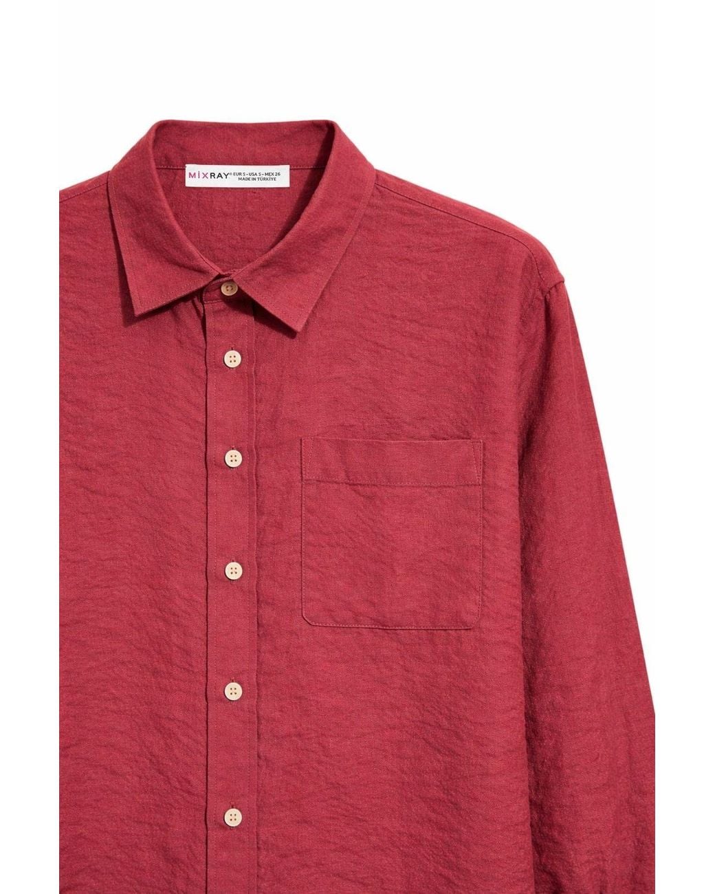 MixRay Red Relaxed Fit Shirt With Pocket