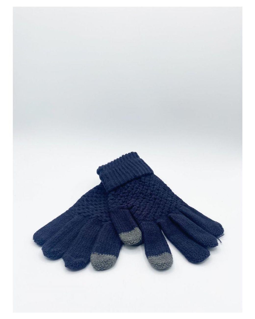SVNX Blue Textured Touchscreen Knitted Gloves for men