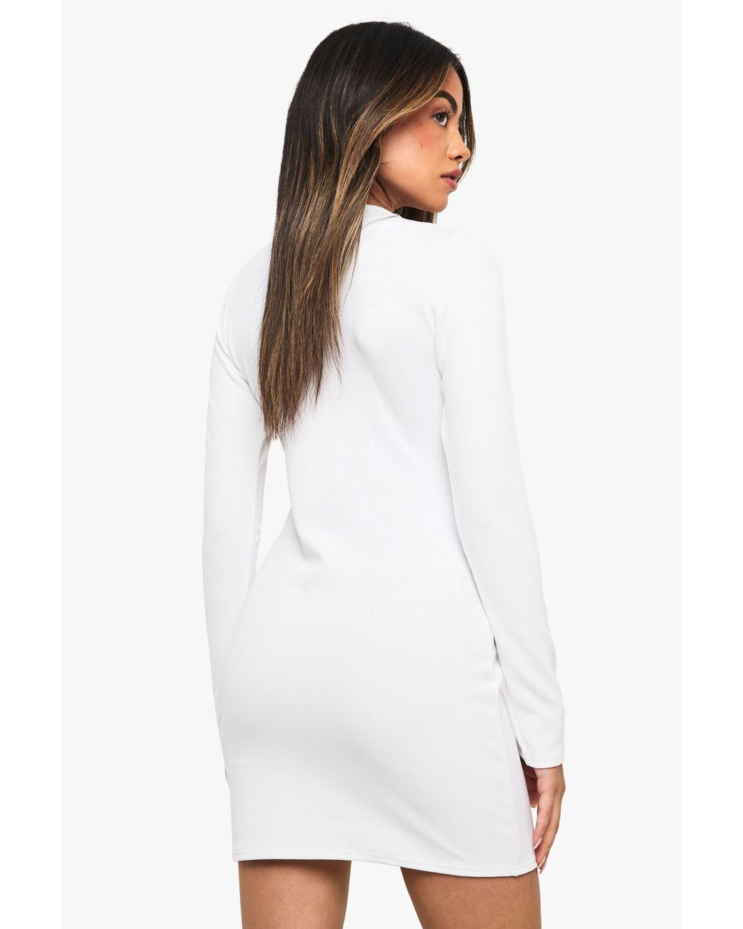 Boohoo White Rib Button Down Mini Dress