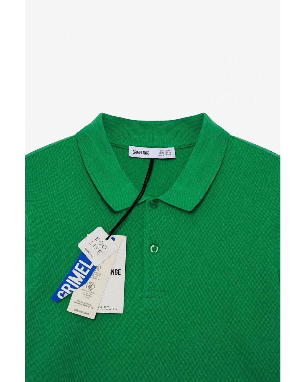 Grimelange Green Polo Collar Button T-Shirt for men