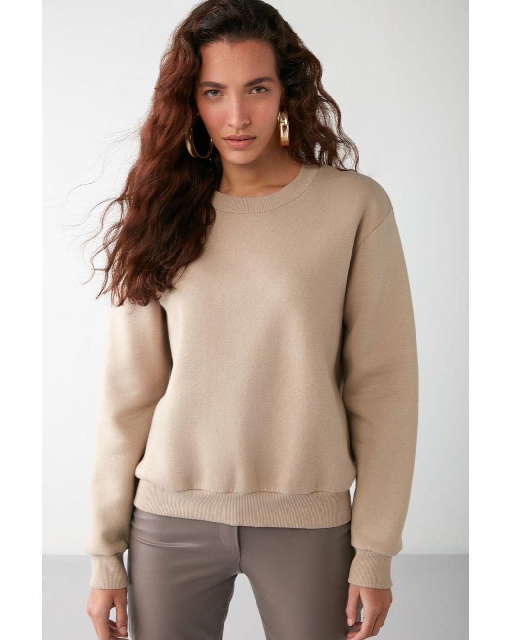 Grimelange Natural Oversized Ribbed Crew Neck Sweatshirt
