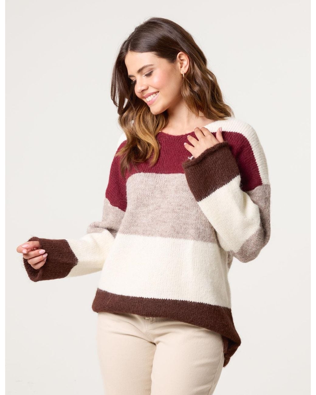 Blue Vanilla Multicolor Colourful Stripped V Neck Jumper
