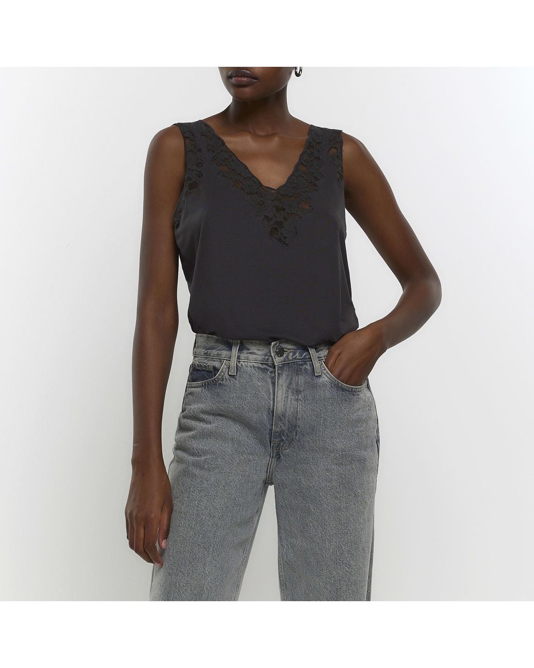 River Island Gray Vest Lace Trim