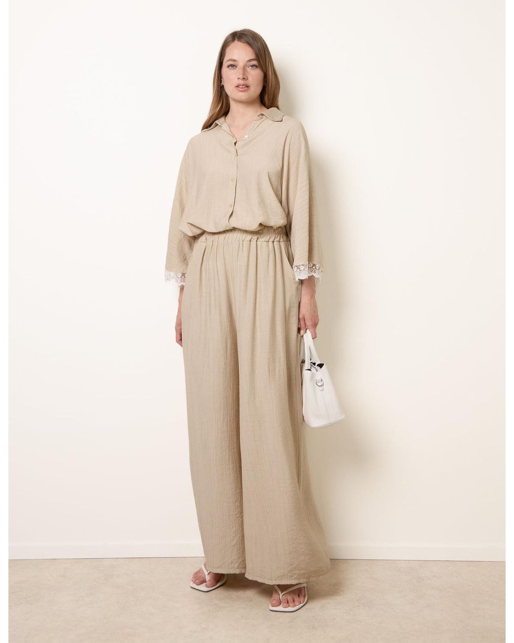 Blue Vanilla Natural Crinkle Viscose Wide Leg Trousers
