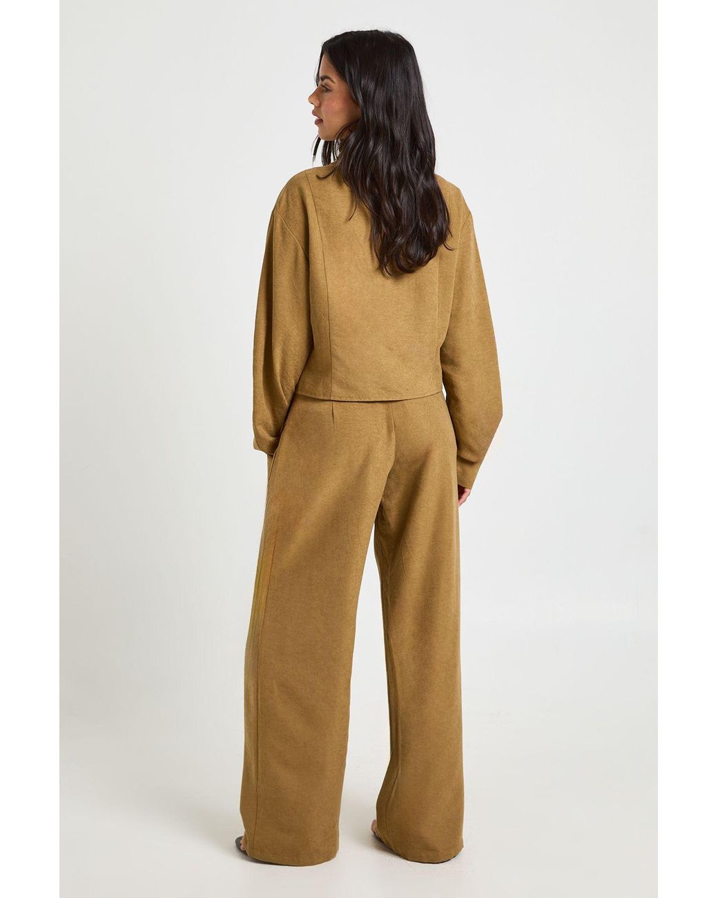 Boohoo Natural Peached Wide Leg Trousers
