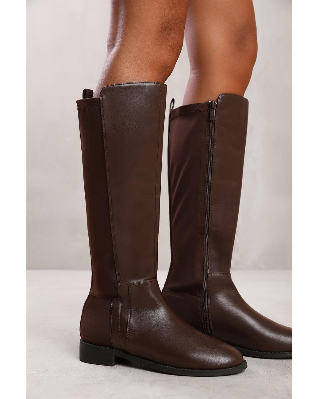Where's That From Brown Knee-High Side-Zip Boots
