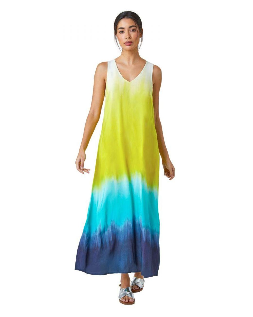 Roman White Sleeveless Ombre Midi Dress