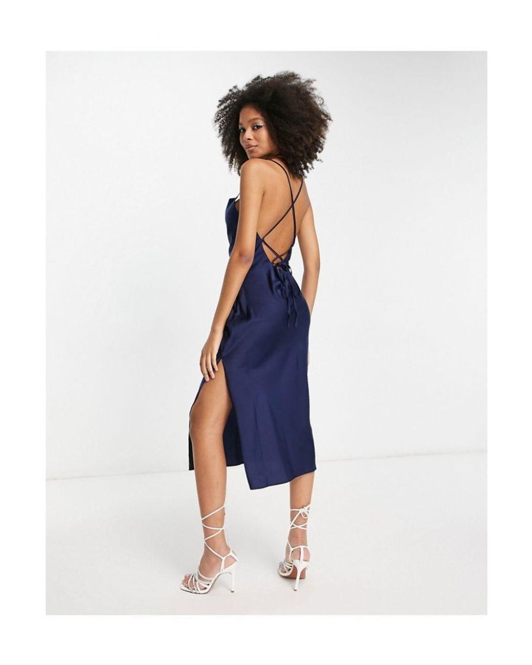 Asos navy slip dress sale