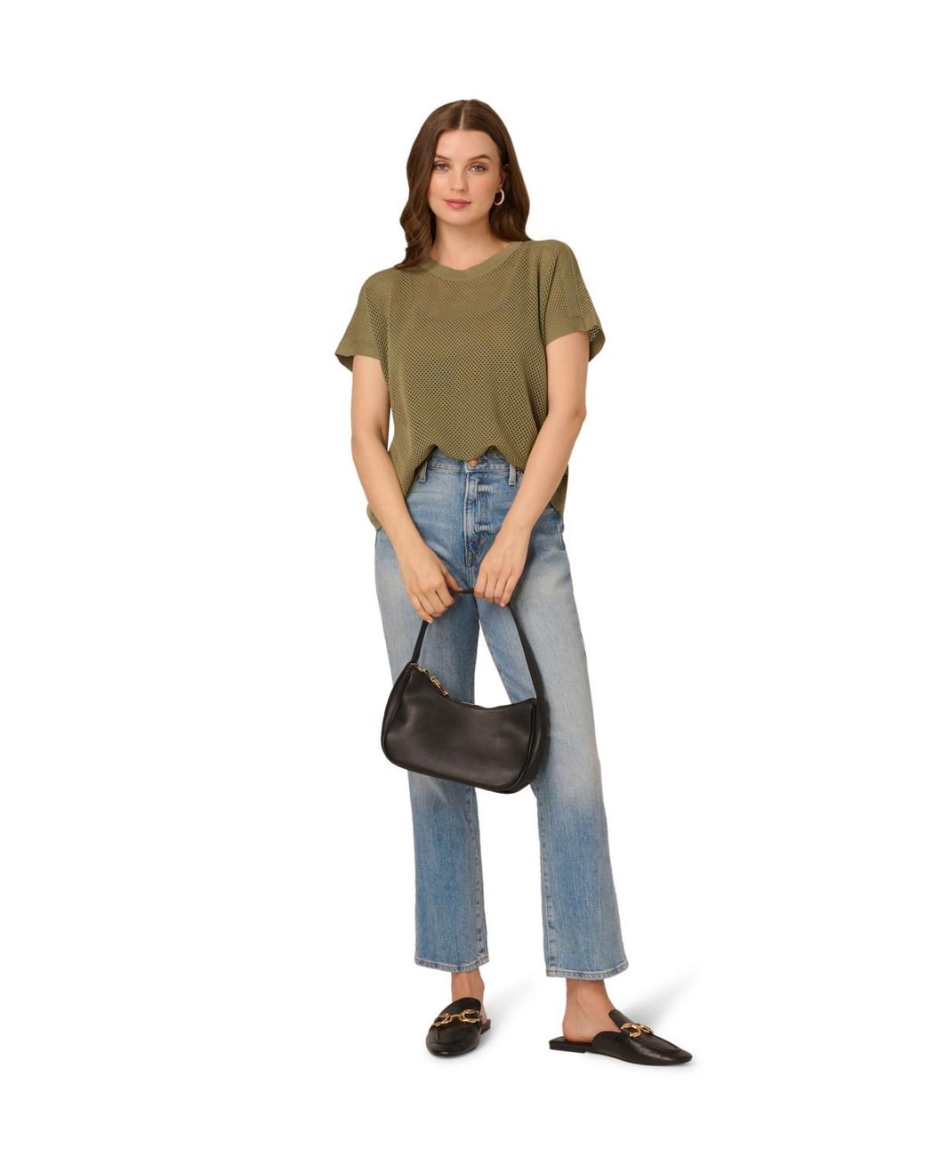 Adrianna Papell Green Dolman Mesh Sweater