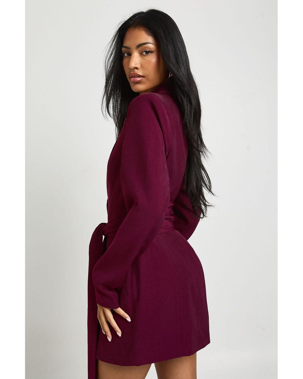Boohoo Tailored Tie Waist Blazer Dress