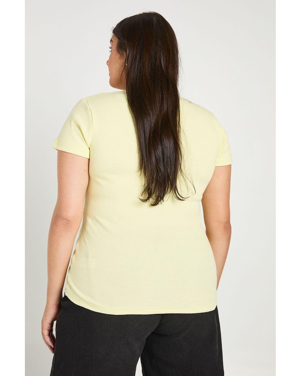 Boohoo Natural Plus Ribbed Contrast Henley Button Short Sleeve Top