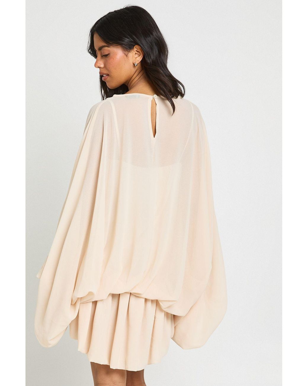Boohoo Natural Chiffon Cami Overlay Blouson Skater Dress