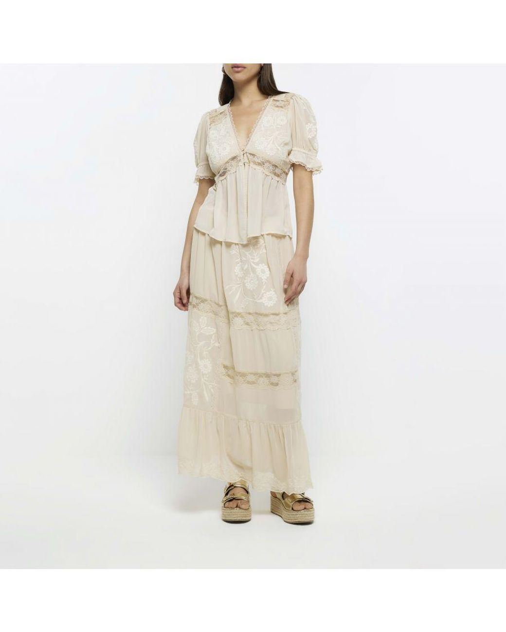 River Island Maxi Skirt Lace Embroidered Tiered in White Lyst UK
