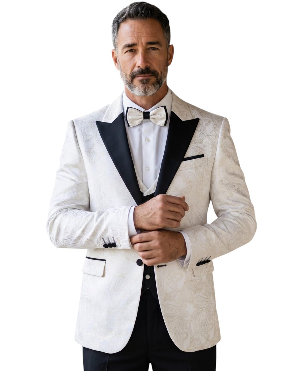 TruClothing Gray White4 Piece Paisley Tailored Fit Wedding Suit for men