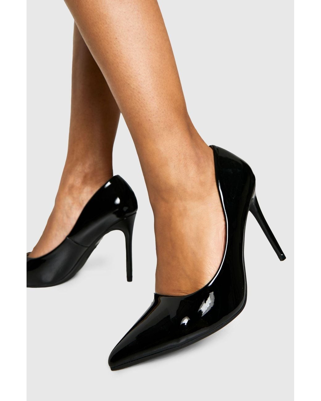 Boohoo Black Wide Fit Patent Stiletto Court Shoe Heels