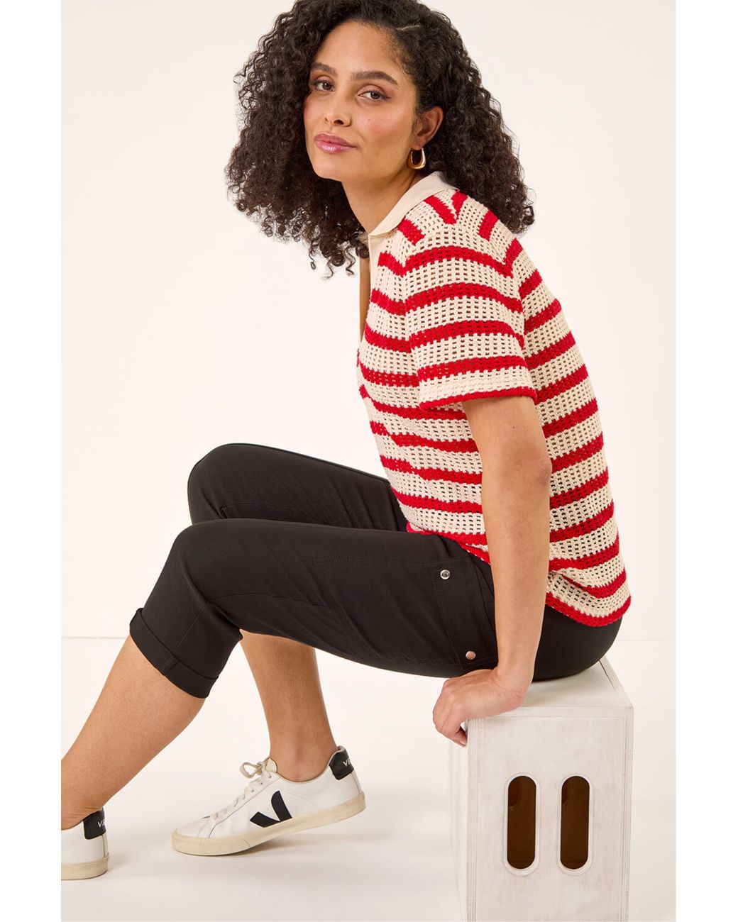 Roman White Cropped Cargo Stretch Trouser