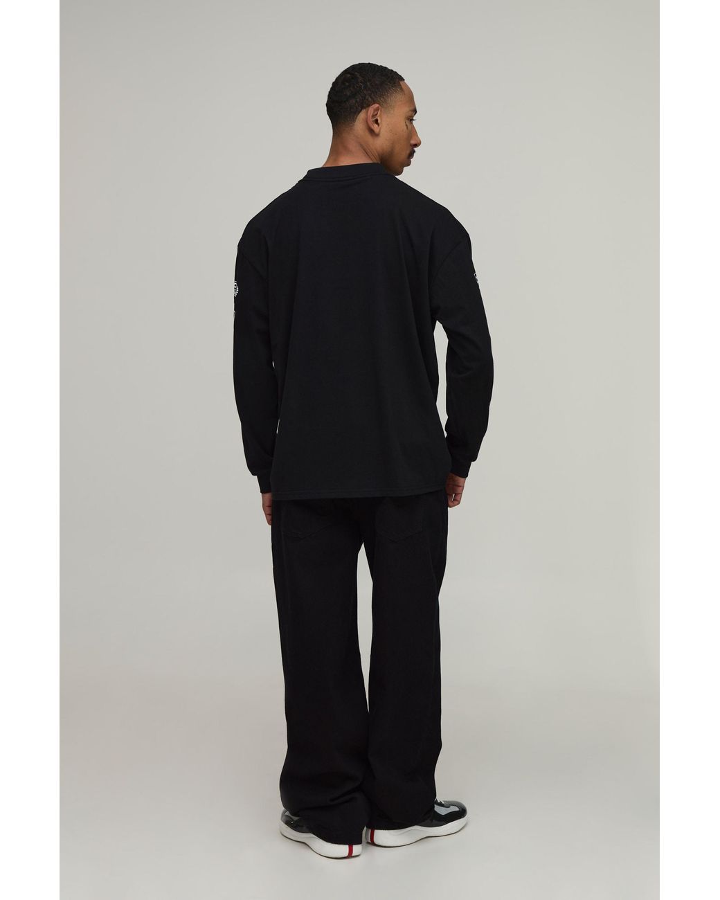 BoohooMAN Black Oversized Moto Multi Graphic Long Sleeve T-Shirt Cotton for men
