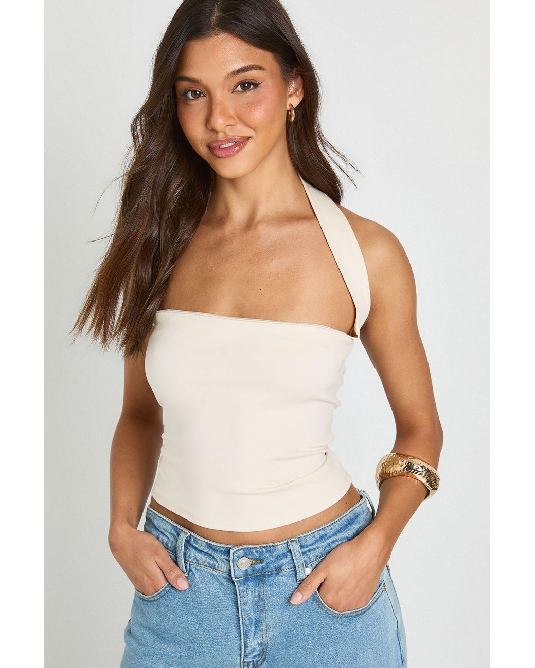 Boohoo Blue Premium Stretch Contour Halterneck Corset Top