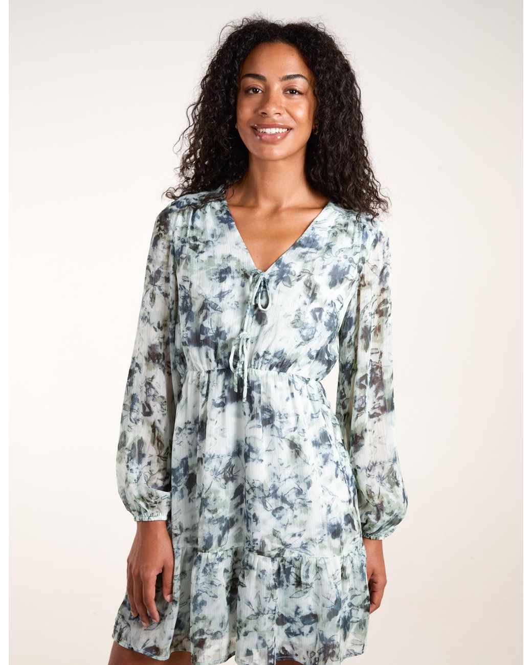 Blue Vanilla Blue Tie Front Watercolour Mini Dress