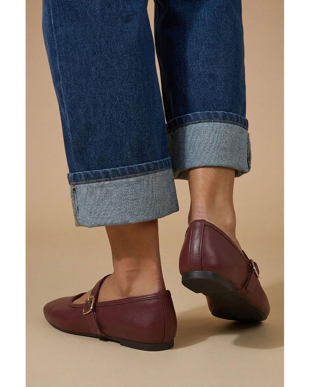 Oasis Blue Mia Faux Leather Mary Jane Ballet Flats