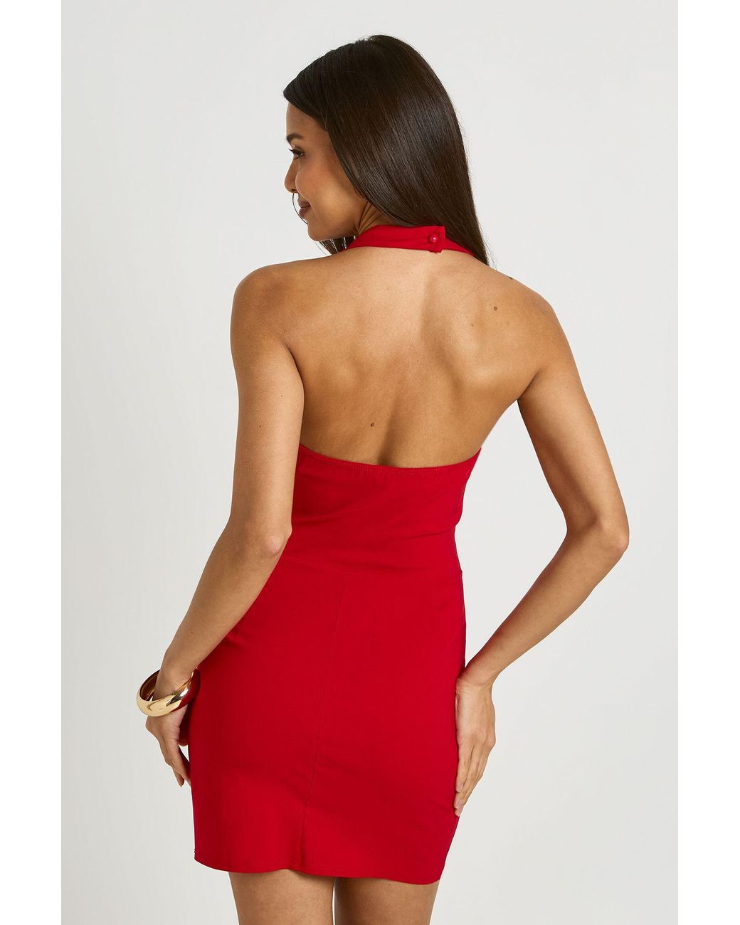 Boohoo Red Bengaline Halterneck Cut Out Corset Mini Dress