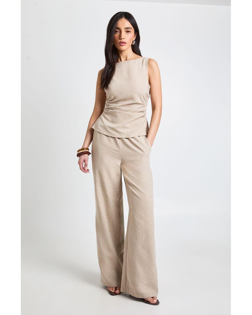 Boohoo Natural Peached Ruched Sleeveless Trouser Co-Ord