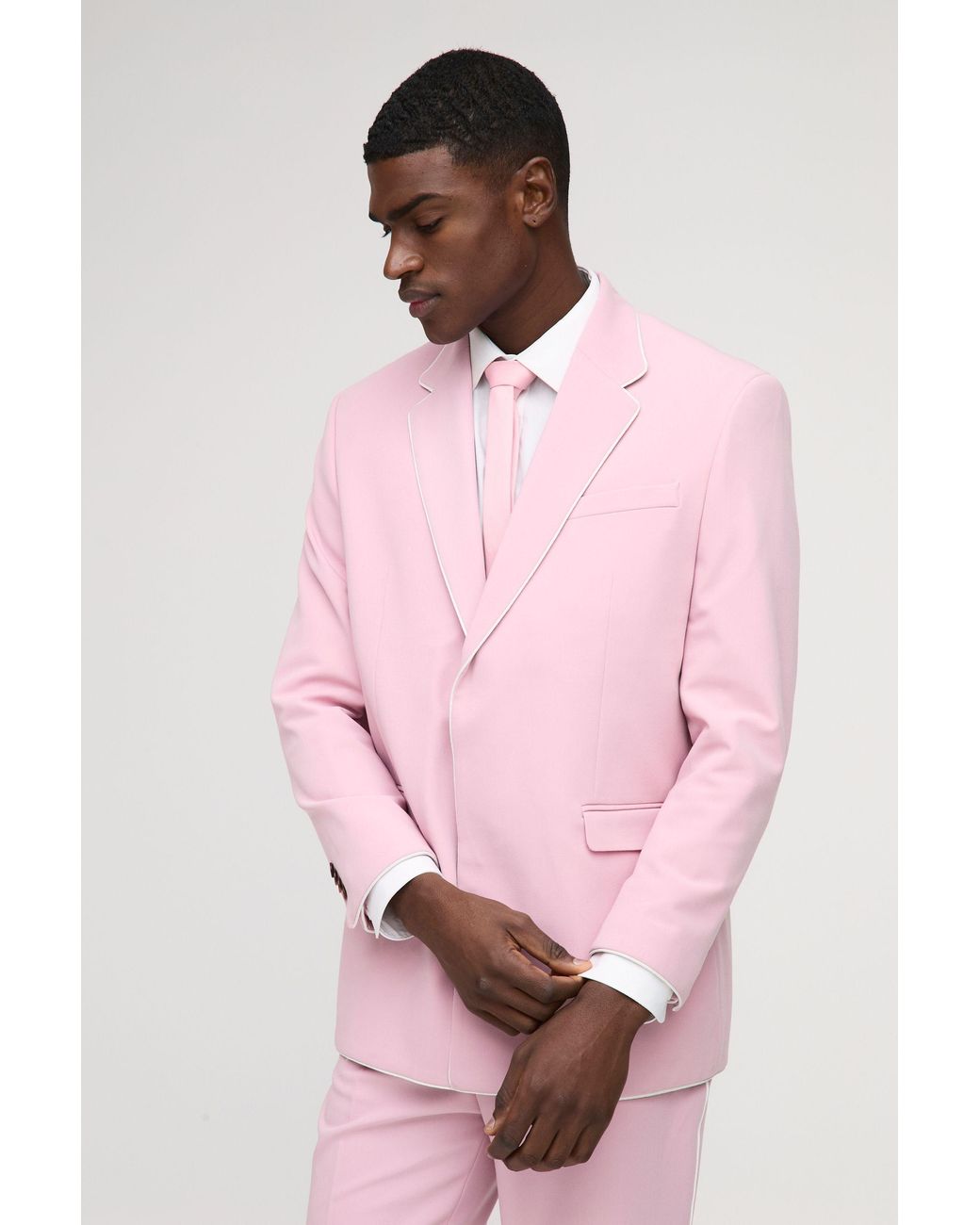 BoohooMAN Pink Straight Fit Contrast Edge Blazer for men