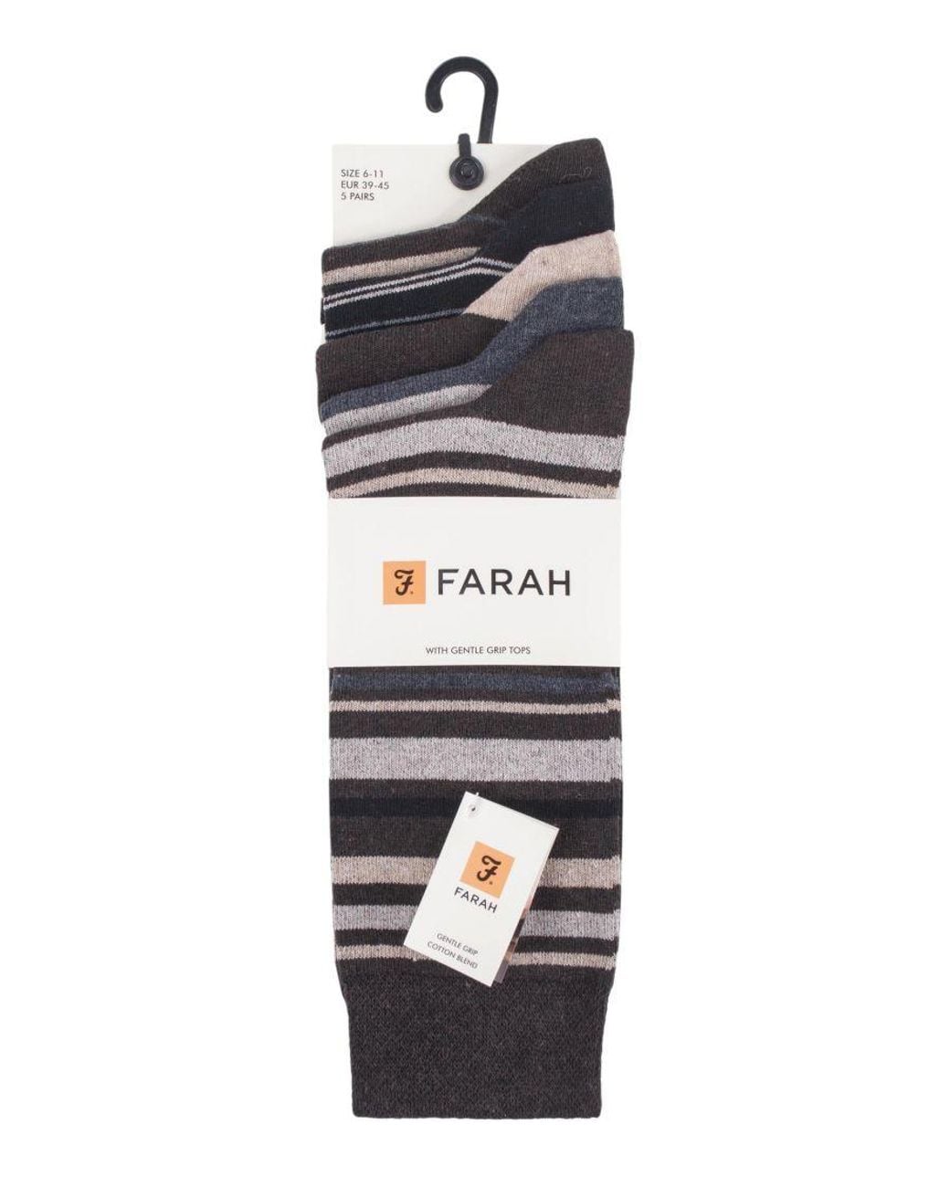 Farah Black 5 Pack Thin Breathable Classic Striped Patterned Soft Top Cotton Dress Socks for men