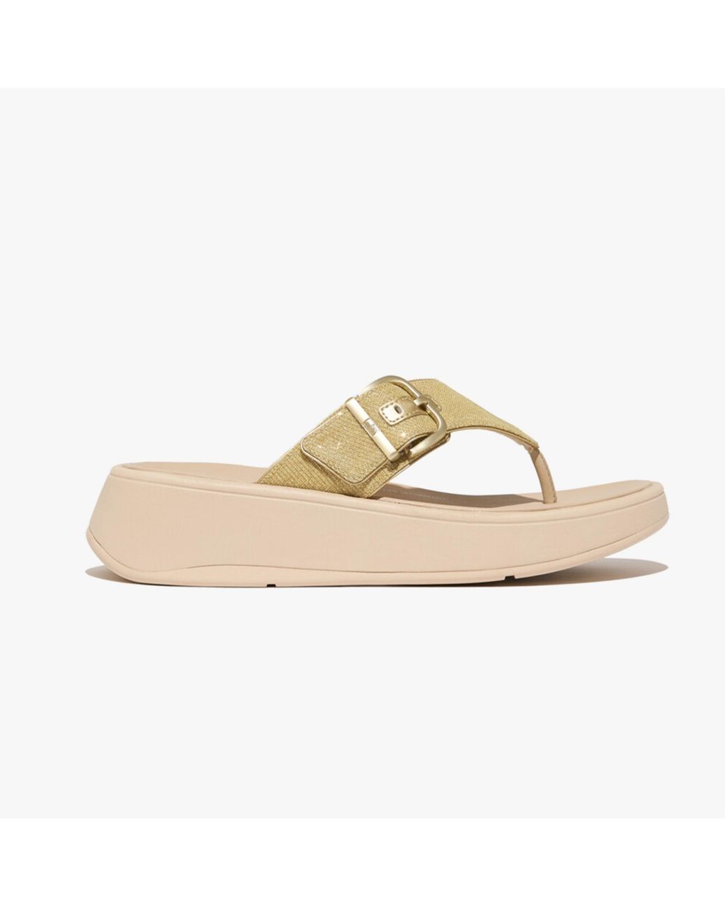 Fitflop White F-Mode Buckle Shimmerlux Flatform Toe Post Platino