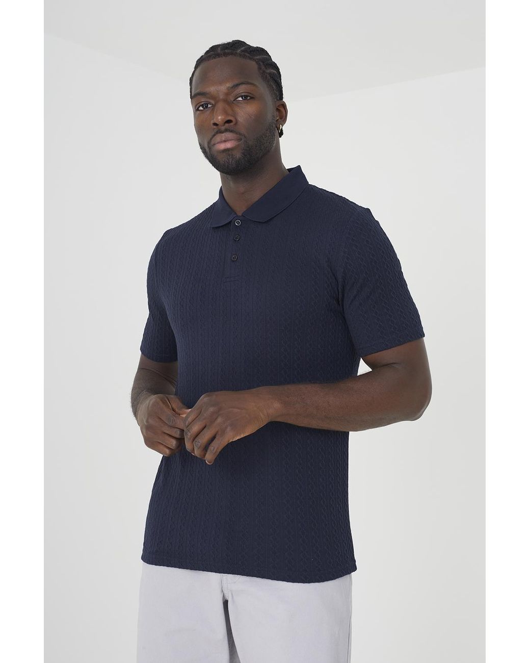 Brave Soul Blue Dark 'Karo' Short Sleeve Polo Shirt for men