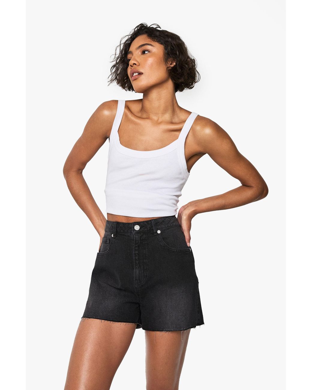 Boohoo Black Tall Denim Mini Short