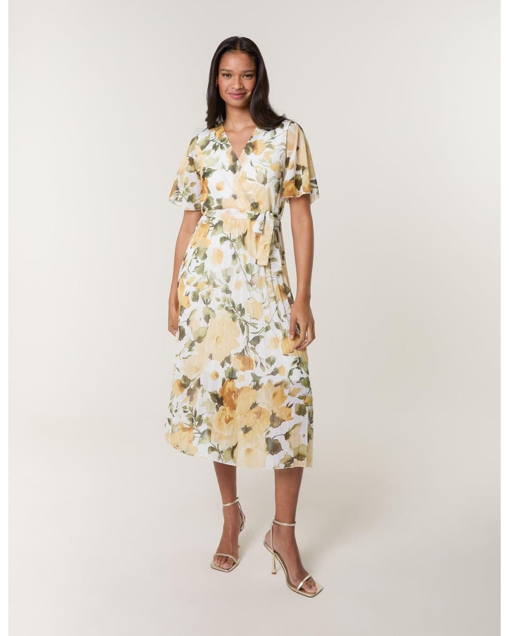 Blue Vanilla Natural Short Sleeve Wrap Pleat Dress
