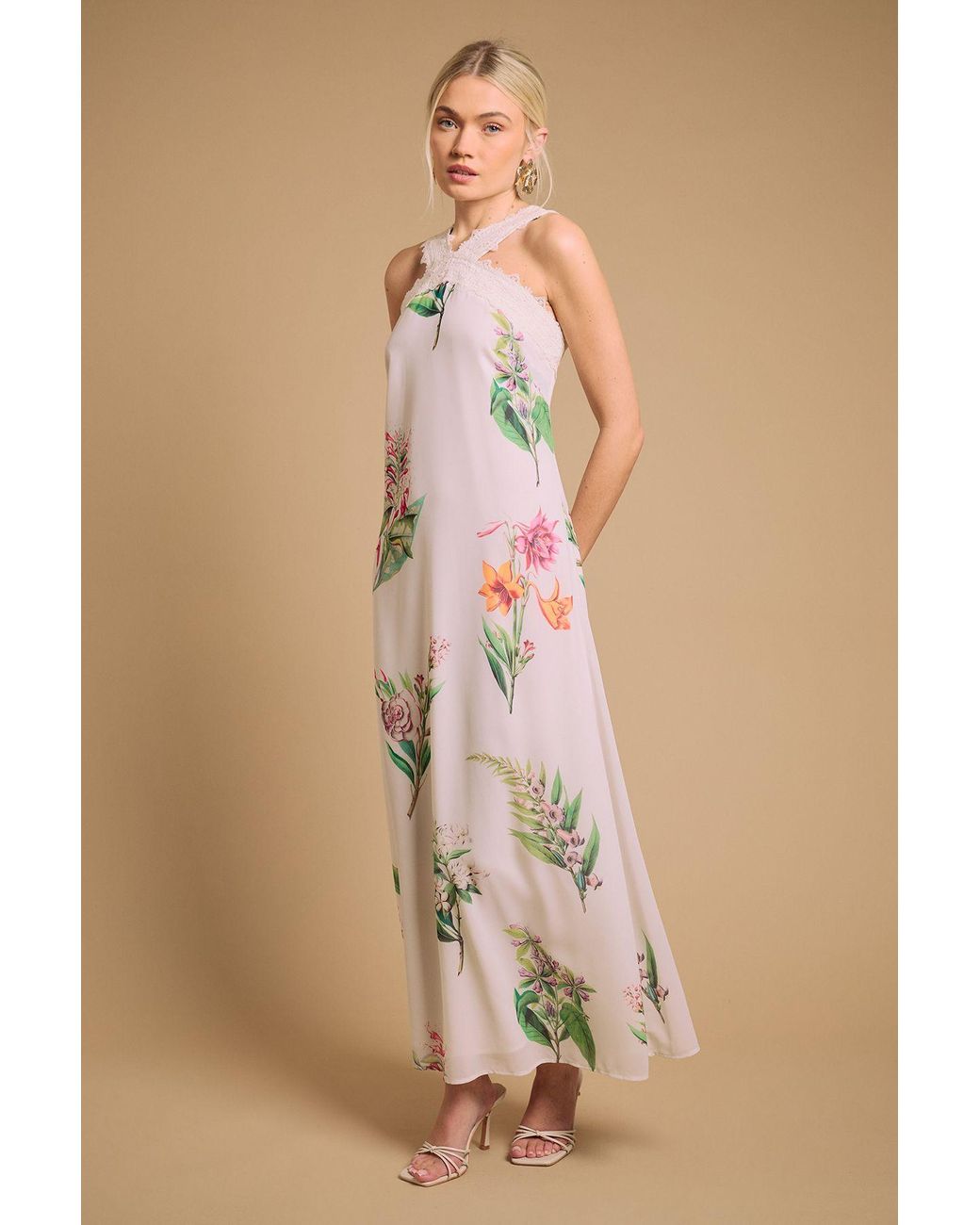 Oasis Natural Halterneck Maxi Dress