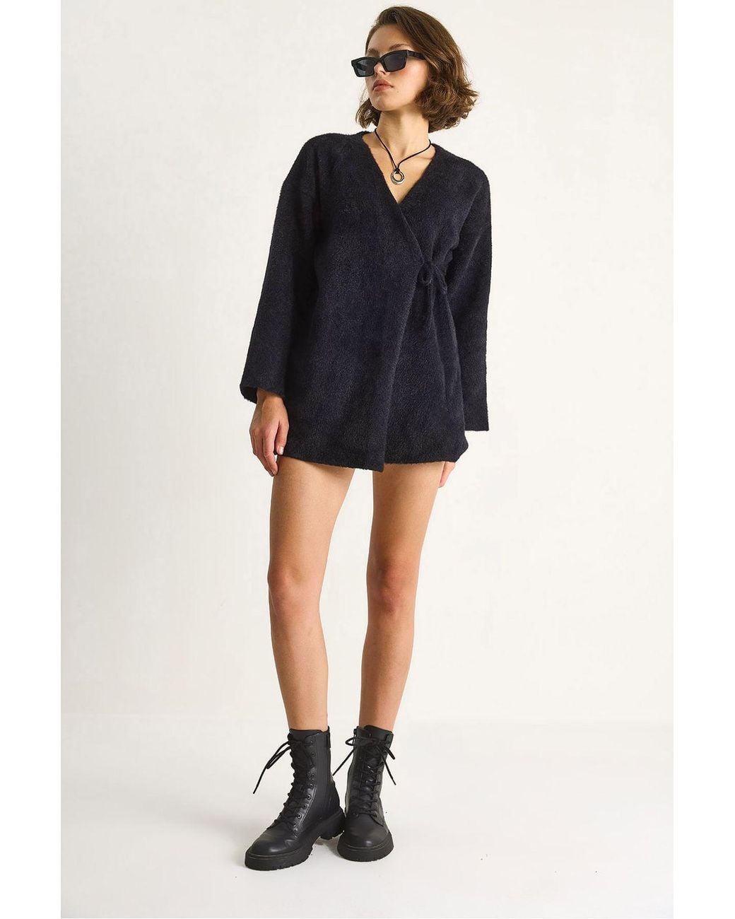 Bianco Lucci Black Tie Closure Cardigan