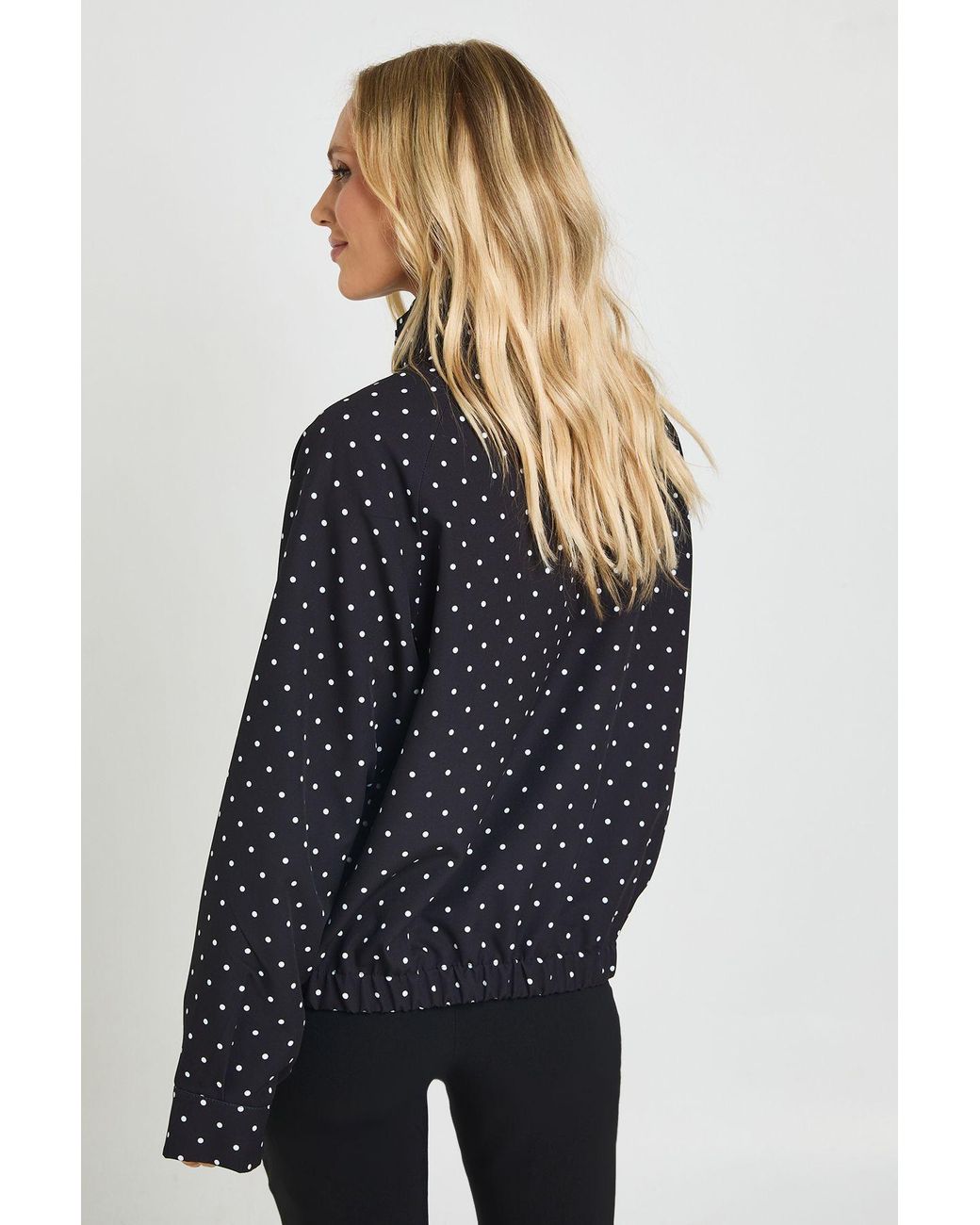 Boohoo Blue Petite Polka Dot Funnel Neck Jacket