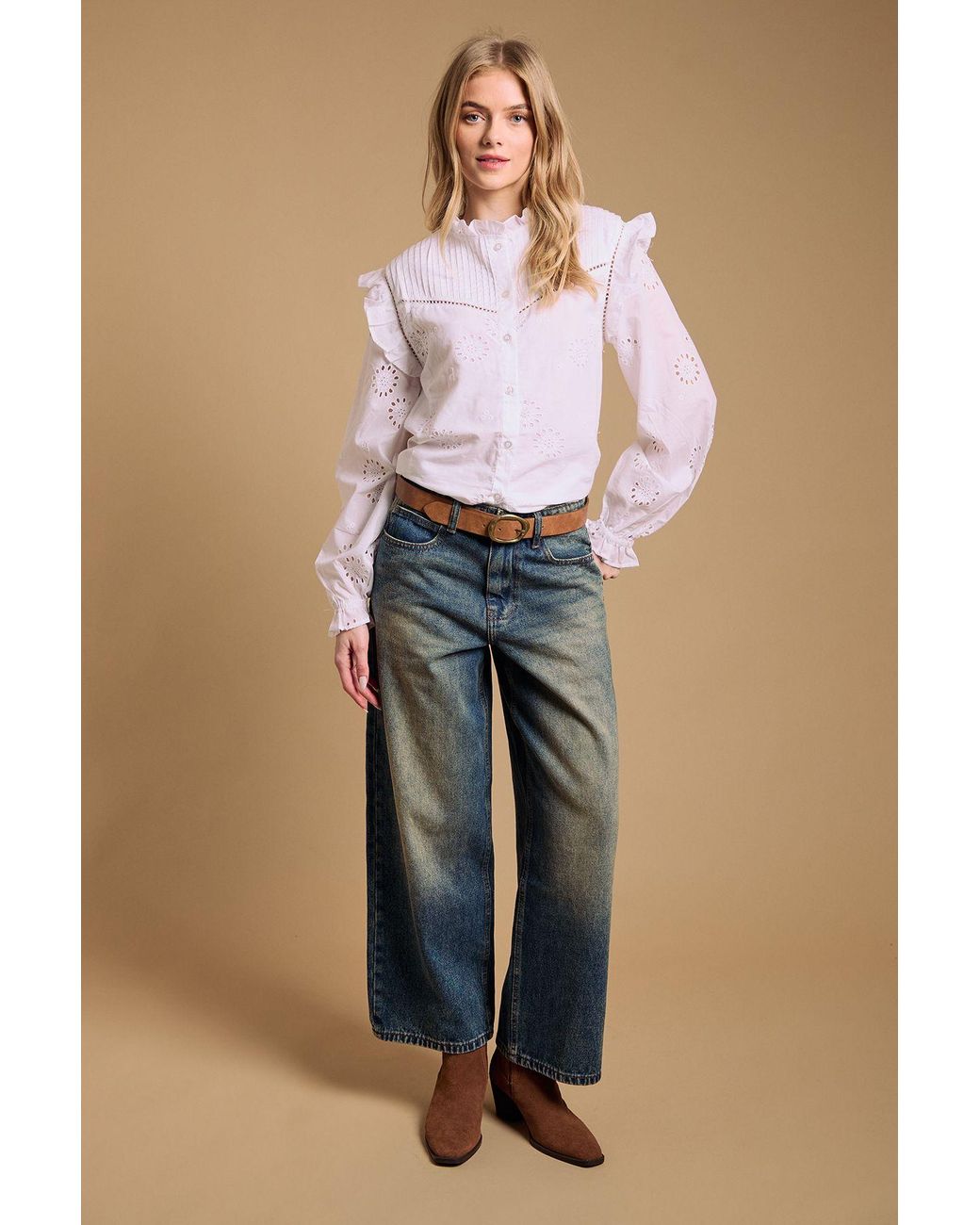Oasis Blue Straight Leg Western Look Jean