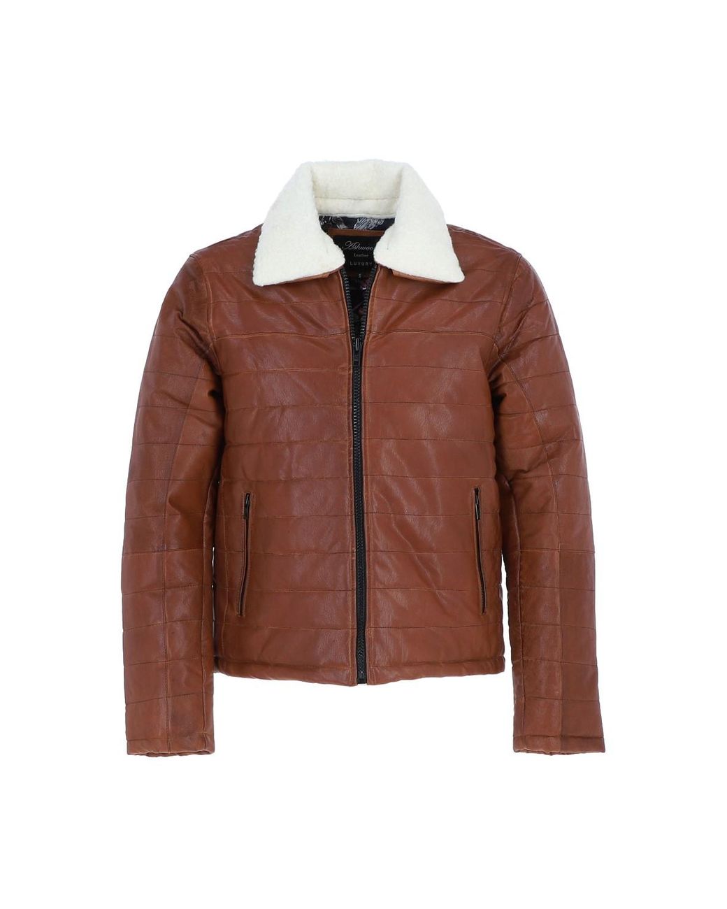 Ashwood Leather Brown 'Piuma Alpina' Real Puffer Jacket With Faux Fur Collar for men