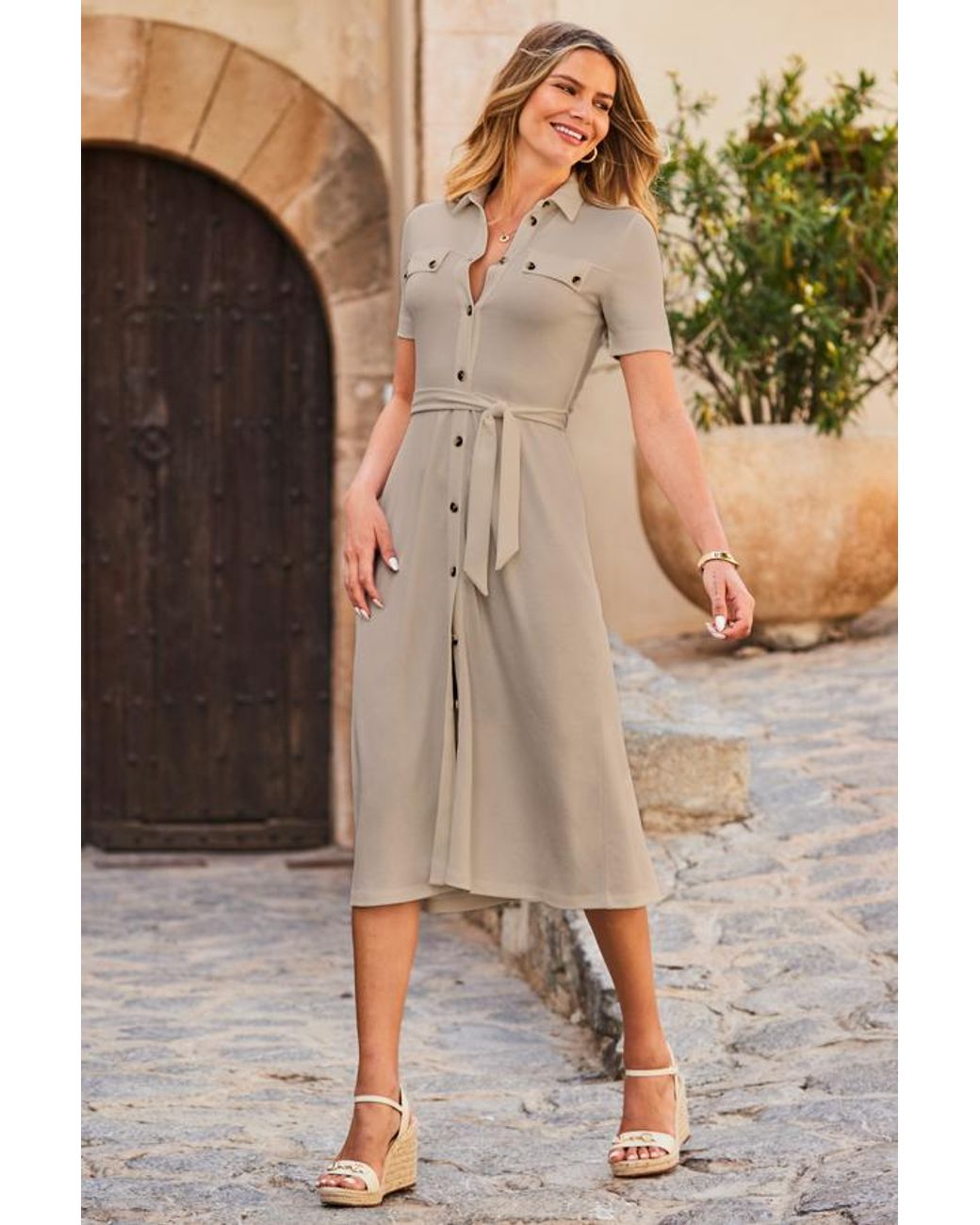 Sosandar Multicolor Ponte Fit & Flare Midi Shirt Jersey Dress
