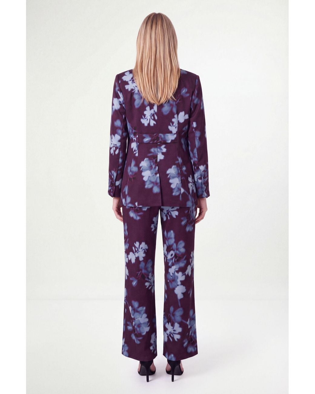 Wallis Blue Petite Satin Floral Wide Leg Trouser Co-Ord