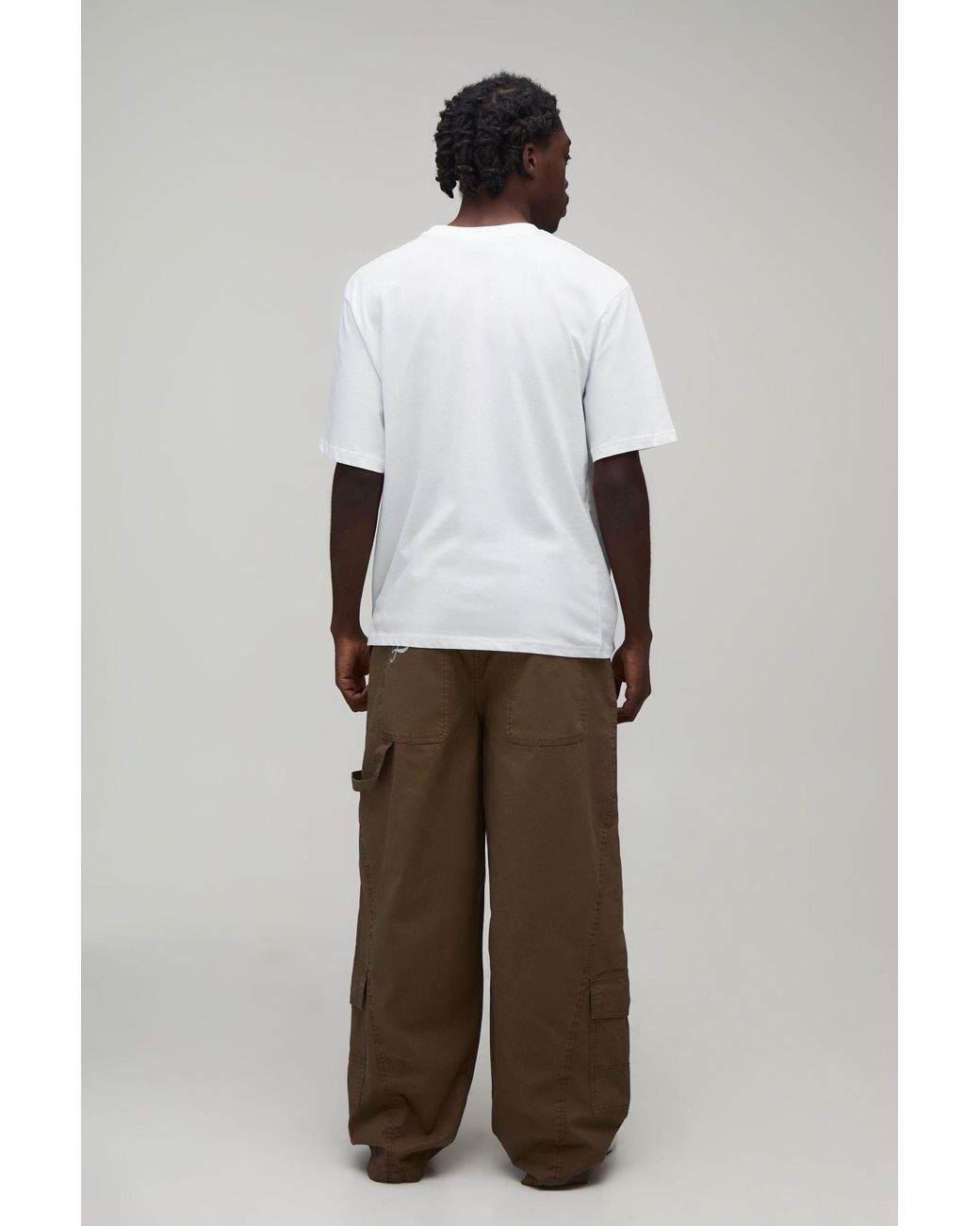 BoohooMAN Brown Baggy Fit La Gusset Cargo Trousers for men