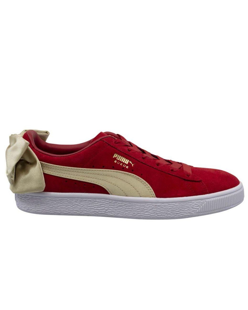 PUMA Suede Bow Varsity Red Gold Leather Low Lace Up Trainers - Leather |  Lyst UK