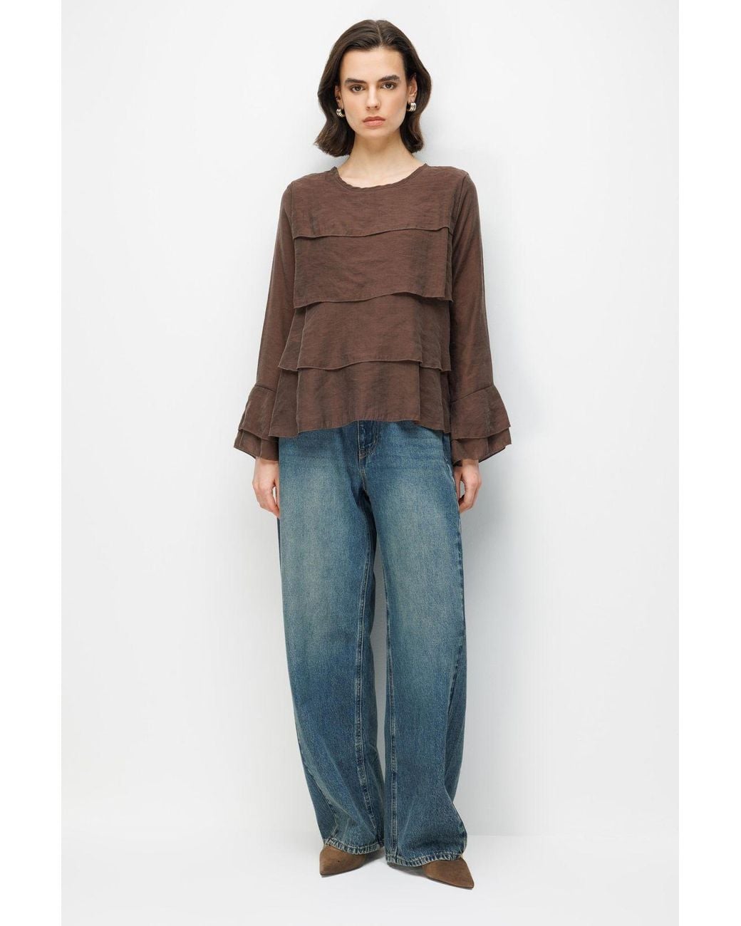 MixRay Brown Elastane Blouse
