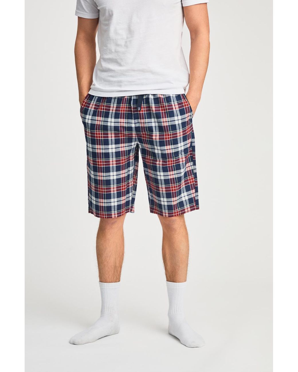 Tokyo Laundry Blue Cotton Checked Lounge Shorts for men